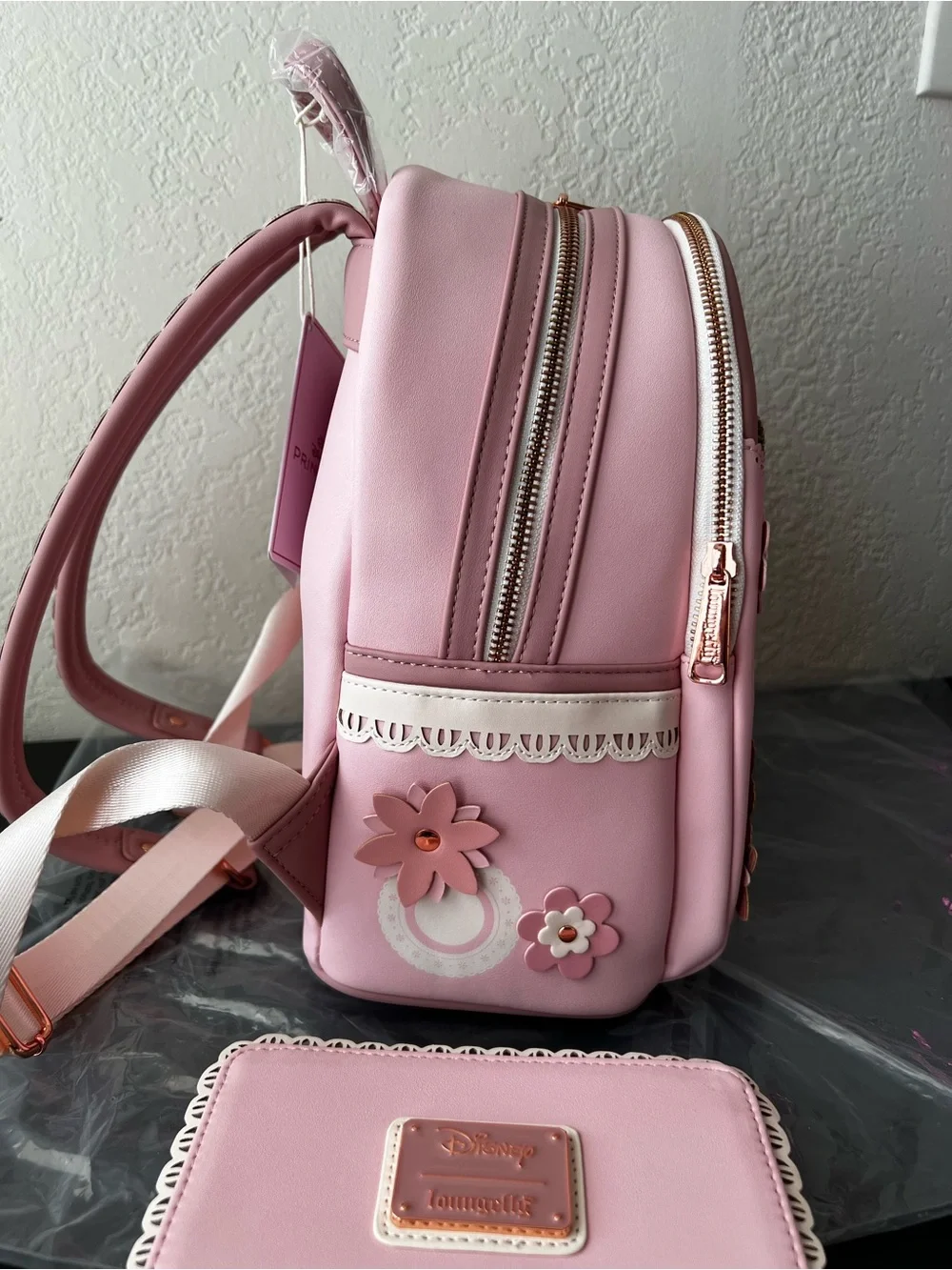 NWT Loungefly Disney Princess Silhouettes Floral Lace Mini Backpack + Wallet Set